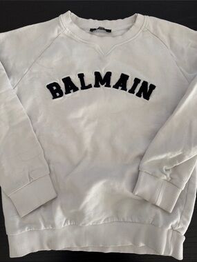 Balmain White Crewneck Sweatshirt with Black Logo